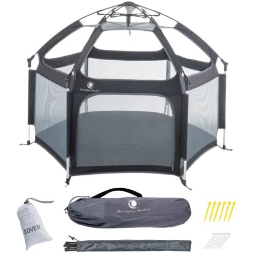 POP 'N GO Premium Outdoor Baby Playpen - Portable, Lightweight, Pop Up Pack and Play Toddler Play Yard w/ Canopy and Travel Bag - Black