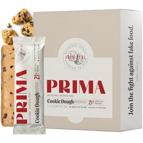 PRIMA Cookie Dough Protein Bar | 21g Grass Fed Whey and Collagen | No Seed Oils, No Preservatives, Raw Honey Sweetened | 7 Pack