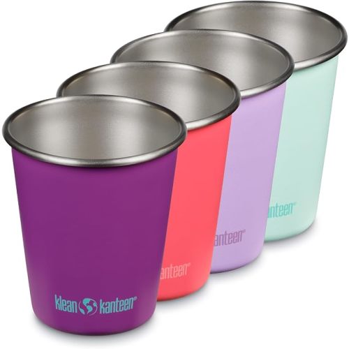 Klean Kanteen 10 oz Stainless Steel Cup - Drinkware Set - Stackable, Reusable Cup - Great as Camping Cups - Butterflies, Pack of 4