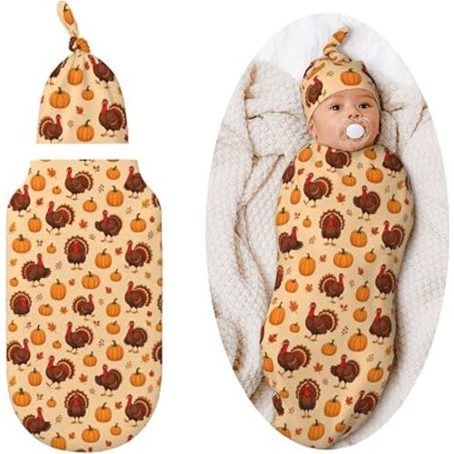 Turkey Pumpkin Swaddle Blankets Soft Receiving Blanket Baby Swaddle Wrap for Baby Girls Boys