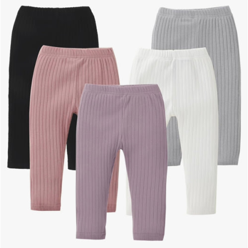 DREAM BUS 5 Pack Toddler Girl Pants Baby Girl Solid Ribbed Pants Toddler Girls Bottoms Leggings Newborn Cotton Jogger
