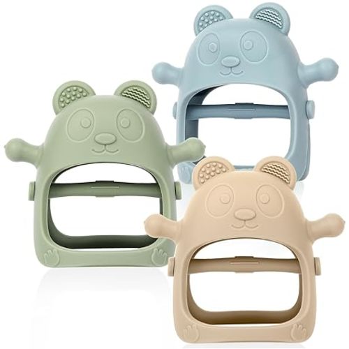 Eascrozn 3 Pack Baby Teething Toys for 3-6 6-12 Months, Food Grade Silicone Teething Mitten, Anti Dropping Wrist Hand Teethers Baby Chew Toys for Sucking Needs, BPA Free
