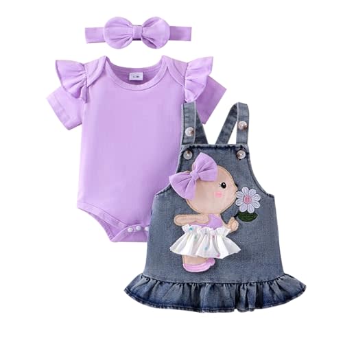 Baby Girl Clothes Newborn Romper Jean Skirt Outfit Set 0-18 Months | Soft Breathable, Bear Print Romper & Jeans Skirt, Snap Closure, Perfect Newborn for Photo, Parties, Gifts, Machine Washable