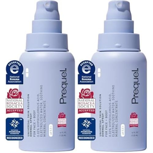 Prequel Skin Universal Skin Solution Hypochlorous Acid Spray for Face and Body. Fine Mist HOCL Facial Cleanser and Dermal Spray with Minerals & Electrolyzed Water - pH-Stabilized Care. 4oz (Pack of 2)