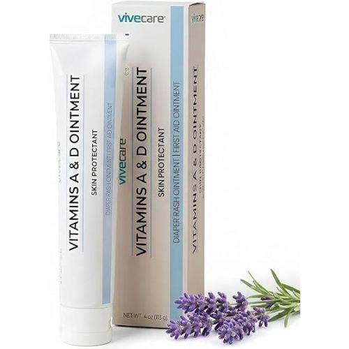 ViveCare Vitamins A&D Ointment - Skin Protectant & Healing Lotion for Babies, Adults, Seniors - Soothing Cream for Diaper Rash Prevention, Skin Chaffing & Irritation, Burns, Cuts, Scrapes (4oz)