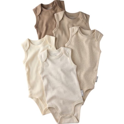 Sam Assorted 5-Pack Sleeveless Organic Cotton Bodysuits, Newborn