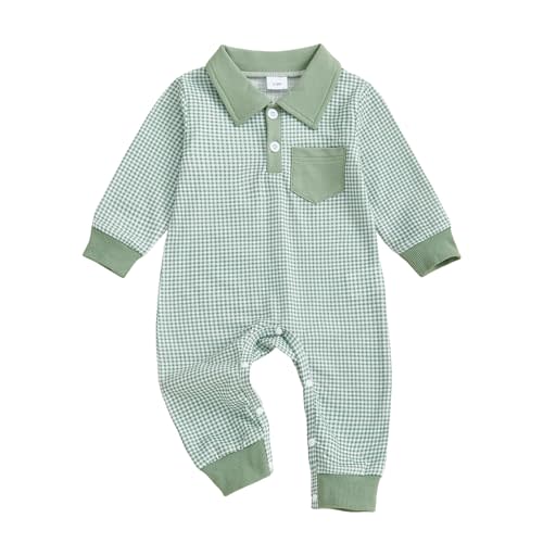 Newborn Baby Boy Winter Clothes Long Sleeve Lapel Jumpsuit Collar Plaid Romper Playsuit Infant Baby Boy Fall Outfit