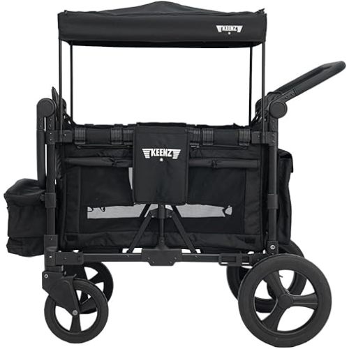 Keenz MOOV 2-Passenger All-Terrain Stroller Wagon with Reclining Seats, Cooler Bin, Push/Pull Handle, and Rubber Wheels – Foldable Wagon for Kids and Toddlers, Black