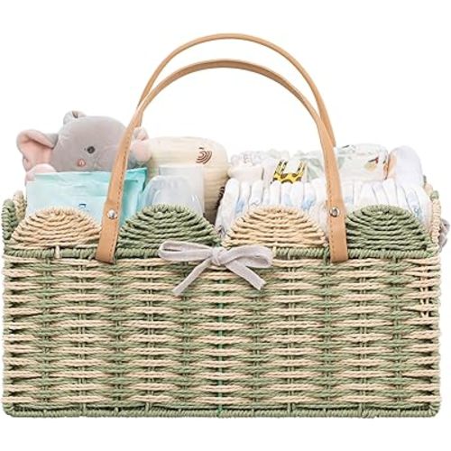 HBlife Large Baby Diaper Caddy, Paper Rope Storage Baskets Nursery Bin with Removable Divider, Portable Car Organizer for Diapers, Baby Shower Gifts, Newborn Essentials Must Haves