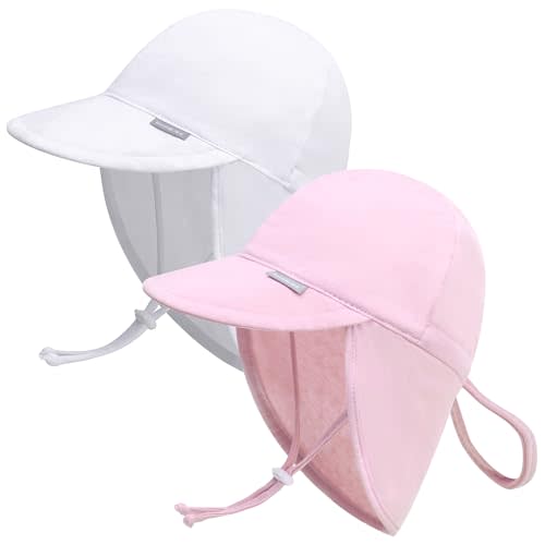 Duoyeree Baby Sun Protection Hat with Neck Flap UPF 50+ Polyester Hat 0-5T | Kids Infant Toddler Beach Hat,swimming pool hat, lightweight and easy carrying,adjustable Chin strap