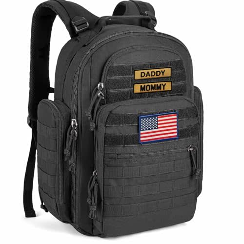 SHARKMOUTH Diaper Bag Backpack for Dad and Mom, Military Molle diaper Pack with Insulated Bottle Holders and Wipe Pocket