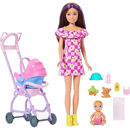 Barbie Skipper Babysitters, Inc. Playset with Brunette Doll, Blonde Baby Doll, Stroller with Removable Car Seat & 7 Accessories