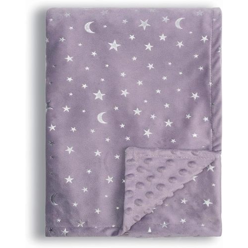 Baby Blanket for Boys Girls Soft Minky with Double Layer Dotted Backing, Star and Moon Printed 30 x 40 Inch Receiving Blanket (Violet)