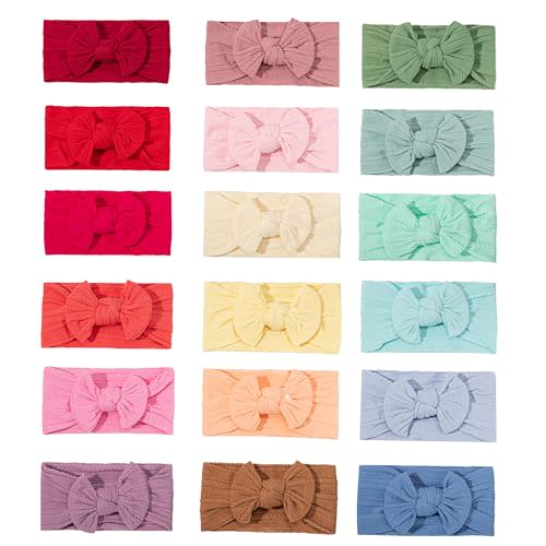 GTTUKK 18PCS Baby Soft Nylon Headbands Hairbands With Hair Bows,Elastics Head Wrap Hair Accessories for Newborn Baby Girls Infant Toddlers Kids (ONE SIZE FIT ALL)