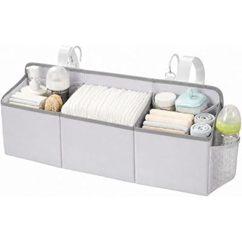Vireo Hanging Baby Diaper Caddy,Plastic Insert & Hooks, Holds 80+ Diapers