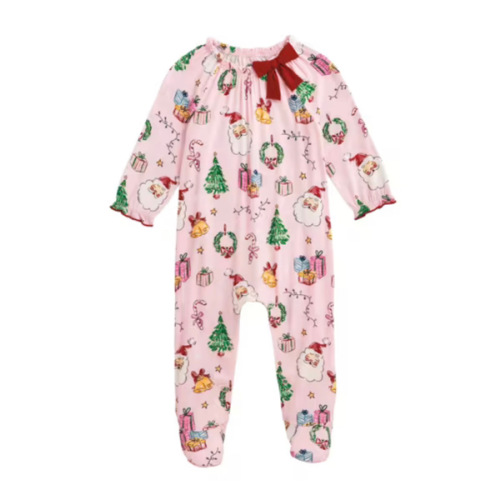 Pink Christmas Baby Sleeper | Bamboo Footed Sleeper | Mud Pie