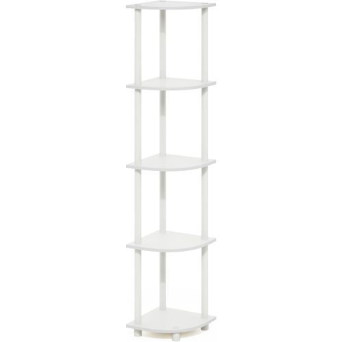 Furinno Turn-N-Tube 5 Tier Corner Display Rack Multipurpose Shelving Unit, White/White