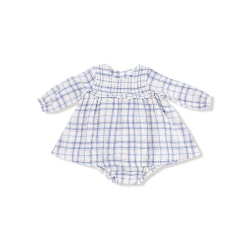 Long Sleeve Ruffle Bubble w/ Skirt, Blue Plaid