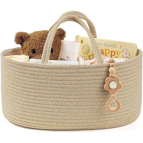 Kodomoore Diaper Caddy Organizer, Empty Gift Basket for Newborn Essentials, Baby Storage Basket, Stylish Gift Bag for Baby Shower, Boys and Girls – Large, Oatmeal