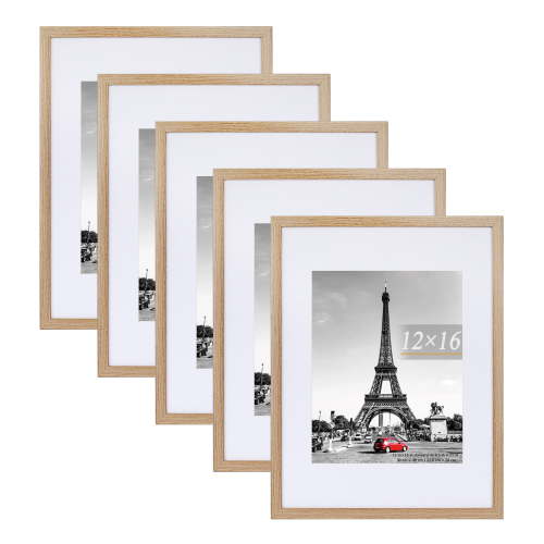 Scholartree 5-in-1 Contemporary Gallery Picture Frame Set, 12 x 16 Wall Picture Frames, Brown