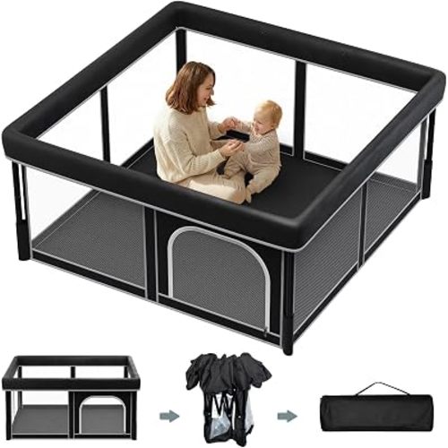Foldable Baby Playpen, 48"×48" Play Yard for Toddlers, Portable & Collapsible Playpen with Gate, ASTM & CPSC Certified, Skin-Friendly & Mesh, Ideal for Indoor & Outdoor Use with Bag
