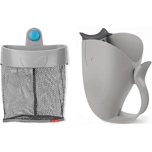 Skip Hop Moby Hanging Bath Toy Organizer Scoop + Baby Bath Rinse Cup (Grey)