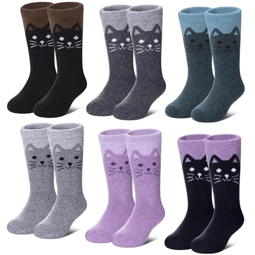 LANLEO Kids Wool Socks For Toddlers Boys Girls Hiking Winter Warm Cozy Thick Heavy Thermal Crew Boot Socks 6 Pairs