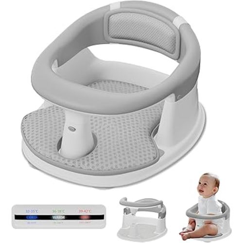Baby Bath Seat for Babies 6 Months & Up - 360°Protection Bath Seats for Babies Sitting Up | Baby Infants Bath Chair with Temperature Alert & Cushion | Toddler Bath Seat Newborn Baby Bathtub Seat