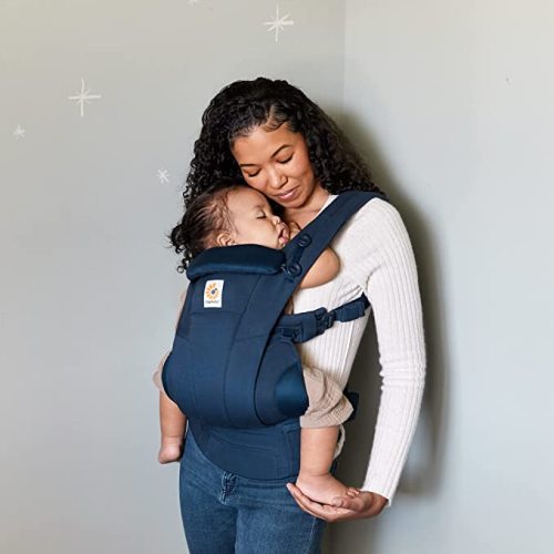 Ergobaby All Carry Positions SoftTouch Cotton Baby Carrier with Enhanced Lumbar Support (7-45 Lb), Omni Dream, Midnight Blue