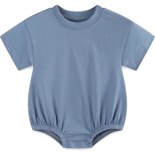 Baby Bubble Onesie Romper 100% Organic Cotton Clothes Short Sleeve Summer Solid Color T-Shirt Footless Outfits