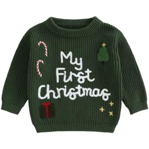 Newborn Baby Girl Boy Christmas Knit Sweater My First Christmas Tree Embroidery Winter Sweatshirt Outfit Fall Clothes