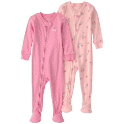 Baby Girls' Strawberry and Polka Dots Print One-Piece Pajama, 2-Pack
