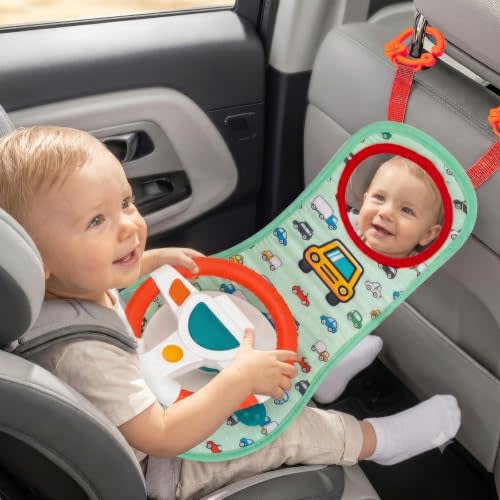 Carseat Toy for Infants, Baby Steering Wheel Toys with Mirror, Music Lights 6-12 Months Baby Toys for Car Seat