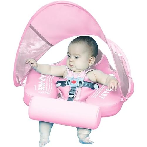 Mambobaby Float with Canopy Size Improved Non Inflatable Infant Baby Pool Float Smart Mambo Float Swim Trainer Add Tail Baby Swim Float Mambo Baby Float Solid Air Free Water Waist Swimming Ring