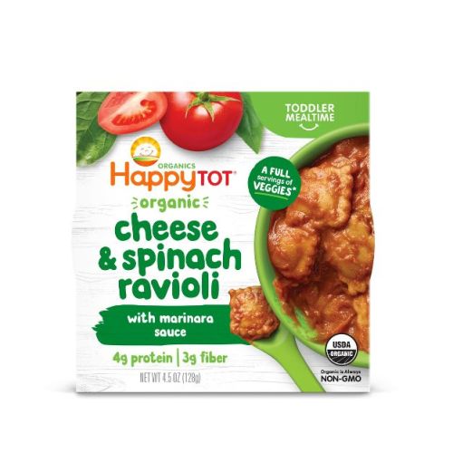 Happy Tot Organic Cheese & Spinach Ravioli with Marinara Sauce Toddler Food Bowl - 4.5oz: Gluten-Free, Ready to Eat, Microwaveable