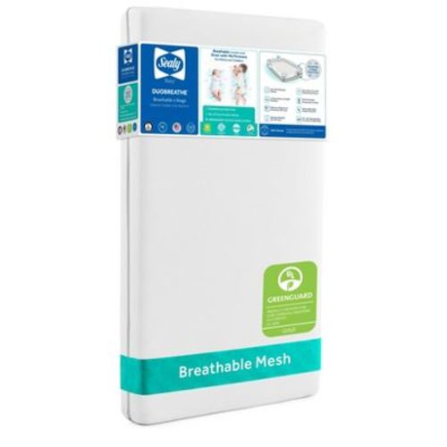 Sealy DuoBreathe 2-Stage Crib 5.75" Foam Mattress - White/Gray: Waterproof, Removable Mesh Cover, Firm Toddler Bed