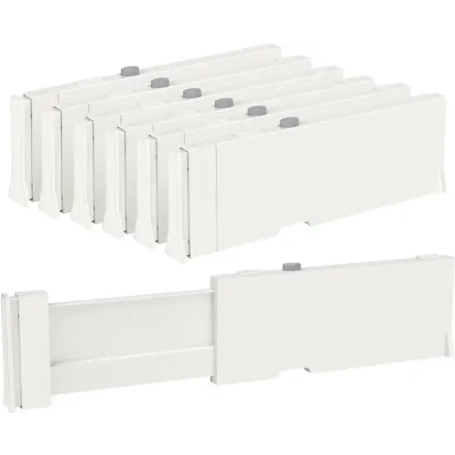 Vtopmart Drawer Dividers for Clothes 6 Pack, Adjustable 4" High Expandable from 11.6"-17" Dresser Drawer Organizer, Plastic Drawers Separators for Dresser, Baby Clothes, Kitchen and Office Storage