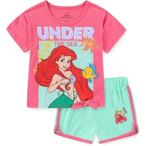 Disney Little Mermaid Ariel Girls Short Sleeve T-Shirt and Shorts Set for Toddler and Big Kids