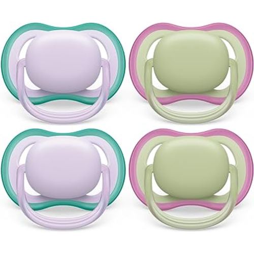 Philips Avent Ultra Air Pacifier - 4 x Light, Breathable Baby Pacifiers for Babies Aged 0-6 Months, BPA Free with Sterilizer Carry Case, SCF085/50