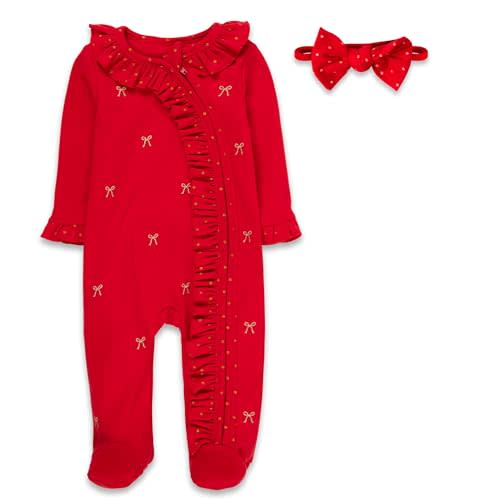 Baby Footie Bodysuit Headband or Hat 2 Piece Set – Christmas Thanksgiving Zip-Up Outfit,Holiday Pajamas for Infants