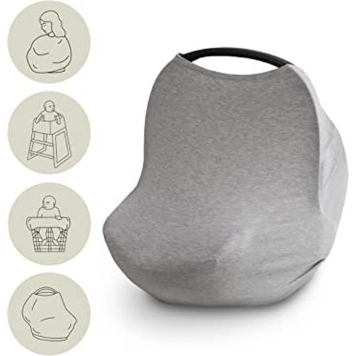 mushie Baby Car Seat Canopy Cover | Breathable & Stretchy Multi Use Cover for Breastfeeding, Nursing, High Chair, Shopping Cart, Strollers (Grey Melange)