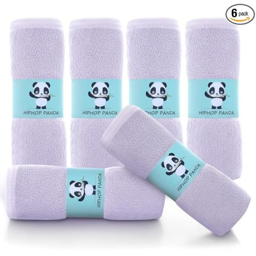 HIPHOP PANDA Baby Washcloths, Rayon Made from Bamboo - 2 Layer Ultra Soft Absorbent Newborn Bath Face Towel - Reusable Baby Wipes for Delicate Skin - Purple, 6 Pack