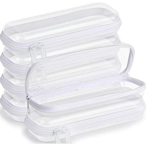 Sanwuta 6 Pcs Christmas Storage Organizer Box Clear Hard Zipper Case Hard Plastic Zipper Pouches Transparent Makeup Bag Pencil Pouches for Travel Snacks(White,7.87 x 2.56 x 1.57 Inch)
