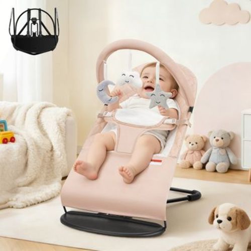 Portable Baby Bouncer Chair with Gentle Rocking Motion, Foldable Infant Seat with Toy Bar.Oat