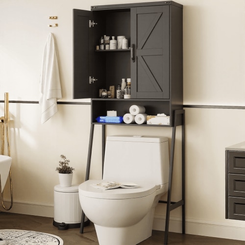 Vabches Over The Toilet Storage Cabinet, 68" H Farmhouse Freestanding Bathroom Storage Organizer with Double Doors & Storage Shelves