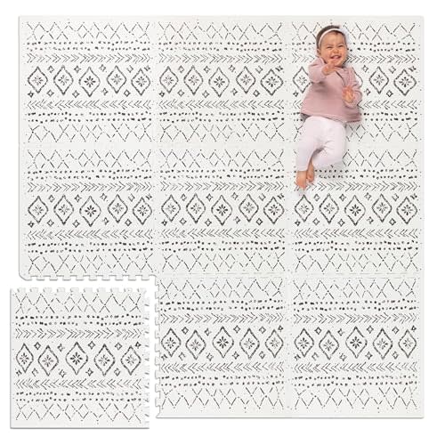 Lillefolk Baby Play Mat for Floor – 6x6ft Boho | Soft Non Toxic Premium EVA Foam Tiles for Tummy Time, Crawling & Playroom – Waterproof Interlocking Floor Mat for Babies & Toddlers (9 Tiles)