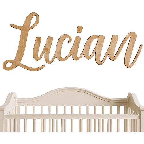 Custom Nursery Name Sign with Themed Decor Kit, Personalized 3D Wooden Wall Art for Baby Room & Kids Bedroom, Space, Jungle, Circus, Ocean, Woodland, Rainbow Themes (No Theme: Classic Wood, 20")