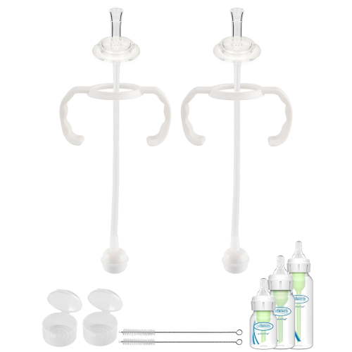 Straw Cup Conversion Kit for Dr Browns Narrow and Narrow Glass Baby Bottles, Weighted Straw Replacement Kit with Soft Straw Top and Handle,6m+,Set of 2