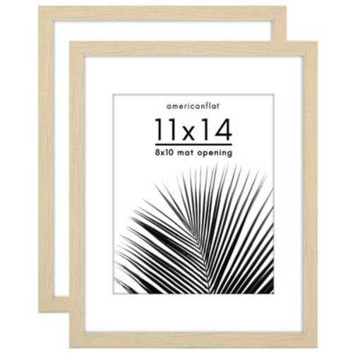 Americanflat 2 Pack of 11x14 Frames with 8x10 Mat - Plexiglass Cover - Natural Oak