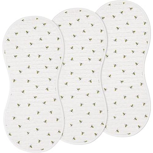 Hahafelt 3 Pcs Changing Pad Liners Fits in Peanut Shaped Changing Pad Waterproof Diaper Mats Organic Cotton Mats are Warm on Baby's Back, Washable Reusable (Bee,Cream Color)